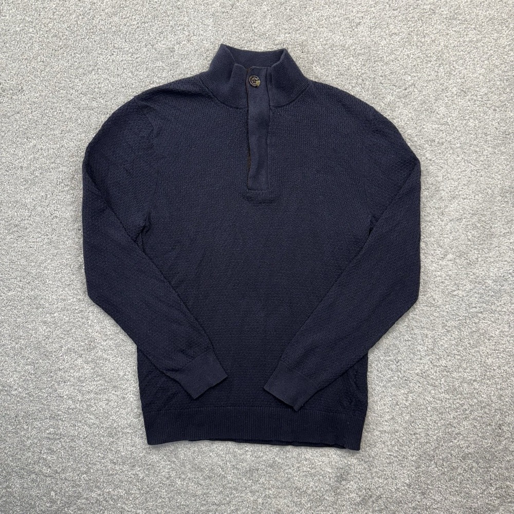 Tasso Elba Mens Small Blue 1/4 Zip Mock Neck Sweater Cotton Blend Long Sleeve